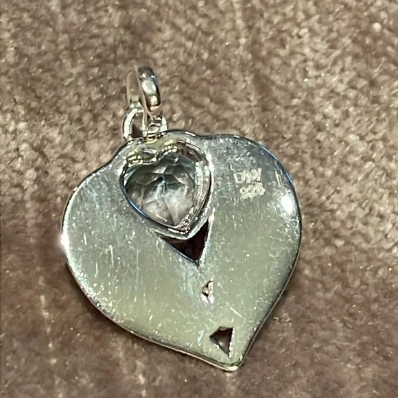 Blue Topaz Sterling Silver Heart Pendant With Baby Feet 925 - Picture 3 of 4